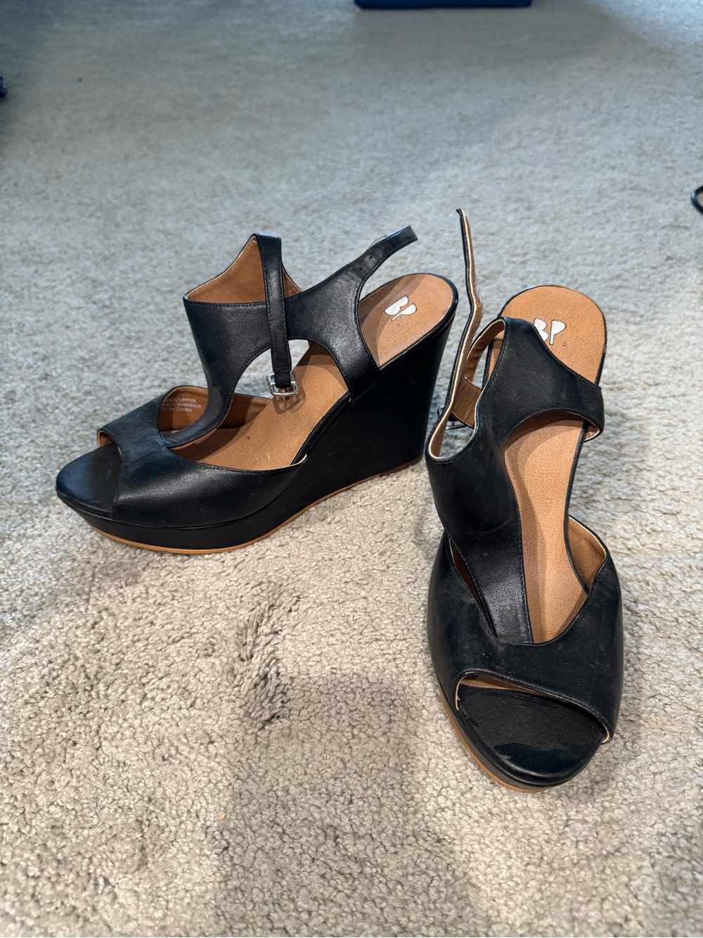 bp Black Peep-Toe Wedge Sandals with Slingback
